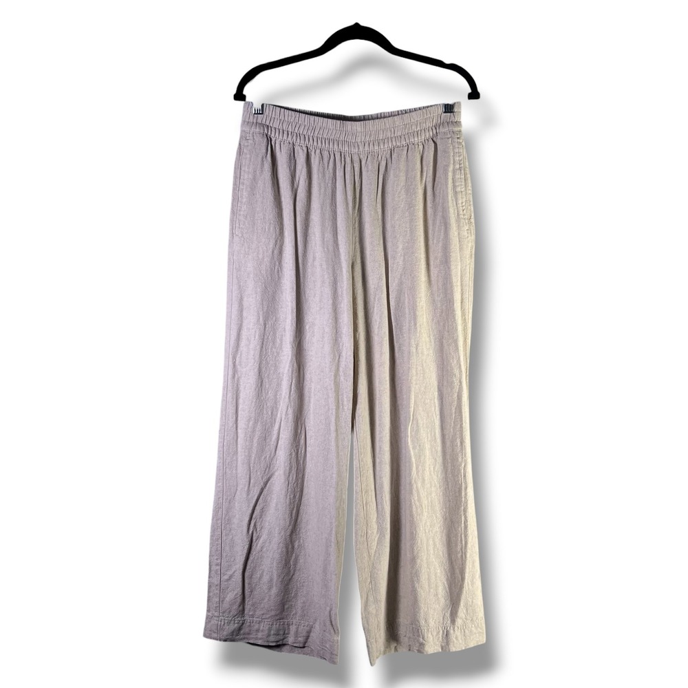 Old Navy Womens Sz Medium Wide Leg‎ Linen Blend Pants High Rise Coastal Vacation